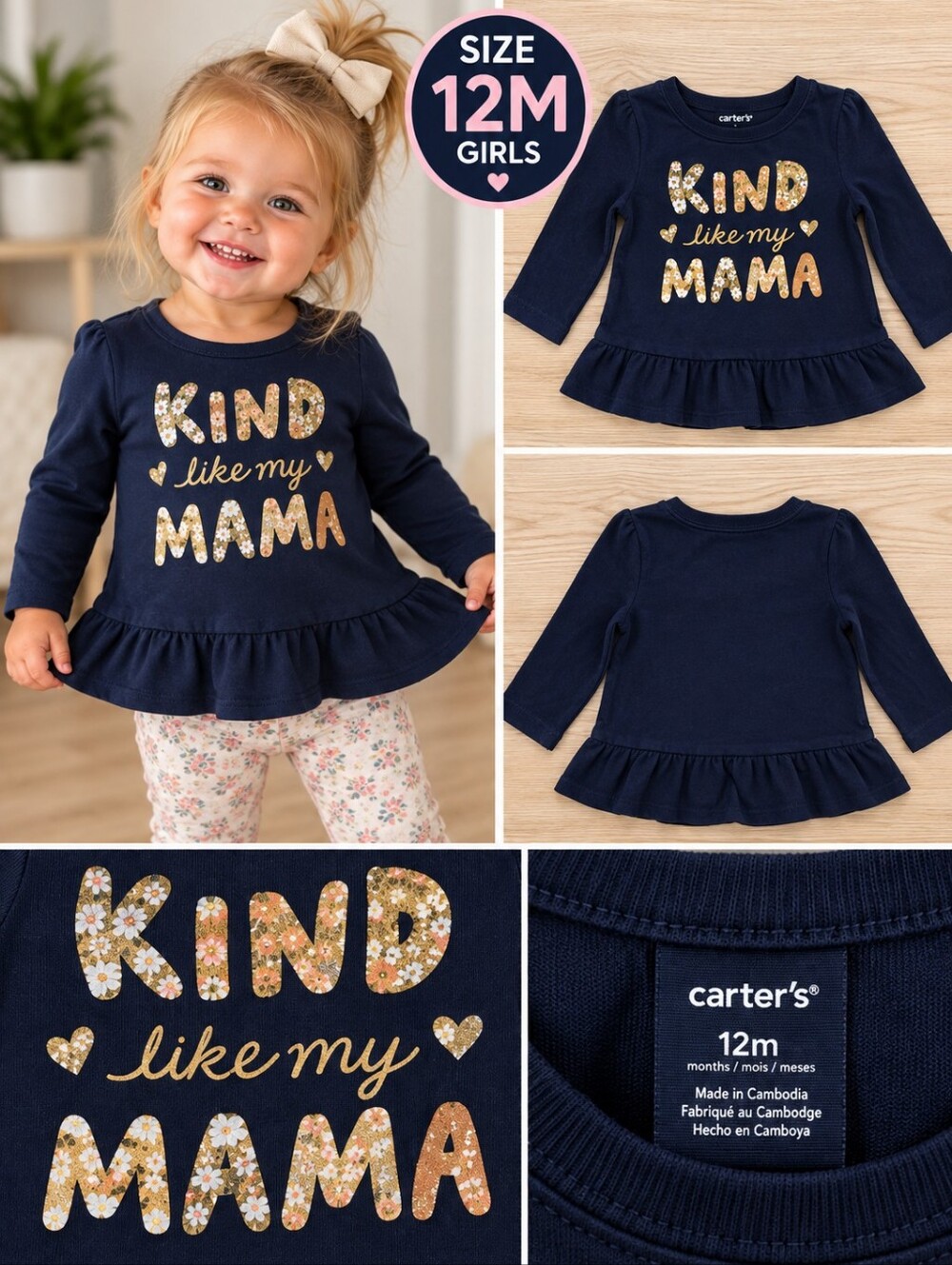 Carters infant girl 12m blue kind like mama top #34